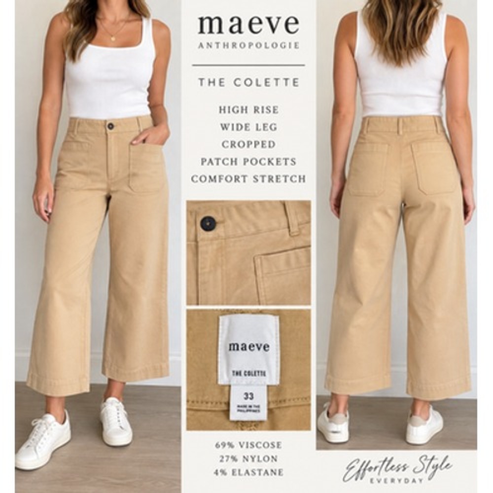 Maeve The Colette Pants Womens 33 Tan High Rise Cropped Wide Leg Anthropologie